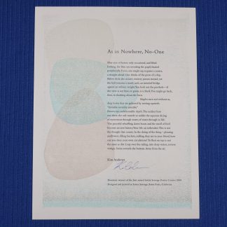 As In Nowhere, No-one, broadside- Kim Andrews